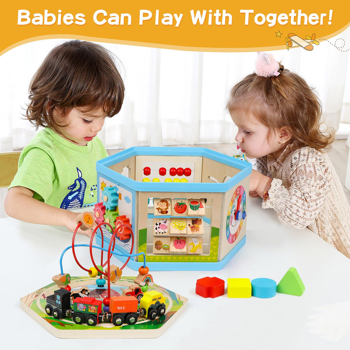 Wooden Activity Cube 9-in-1 Montessori Toys for 1+ Year Old Boys Girls Educational Learning Toys for Toddlers Age 1-2 One Year Old First Birthday Gift Bead Maze Magnetic Trains Track Shape Sorter FOPNETS
