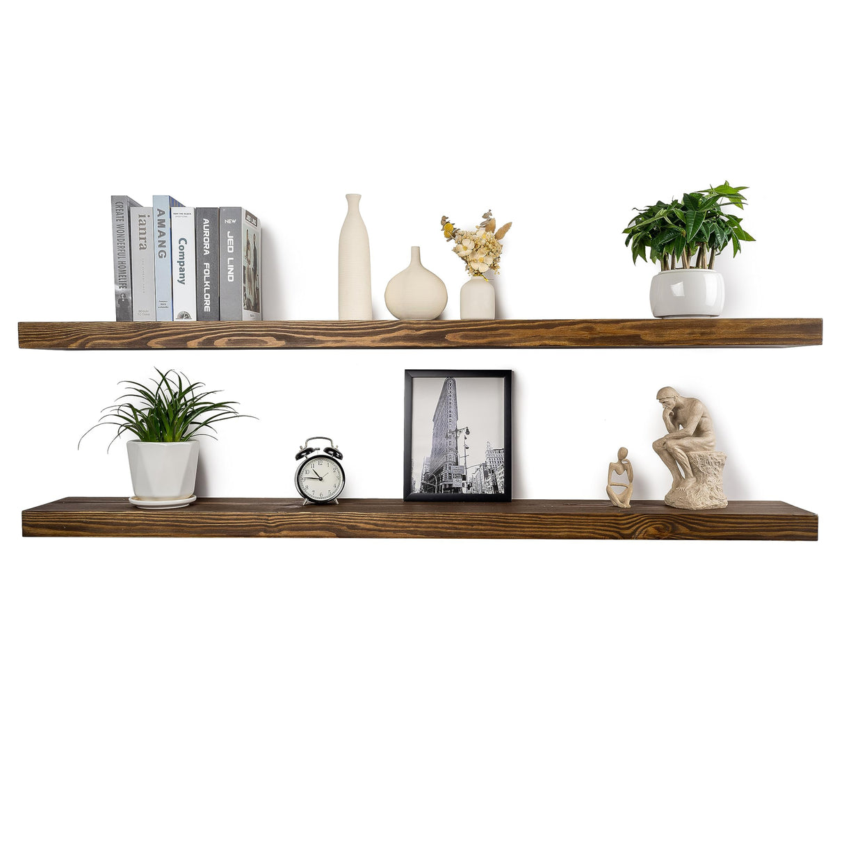 XWNE Rustic Floating Shelves 60 inch Long 8 "deep Set of 2, Heavy Duty Wood Wall Mounted Shelves for Bathroom Living Room Kitchen,Book Shelves with Thickened Hidden Bracket- Walnut XWNE