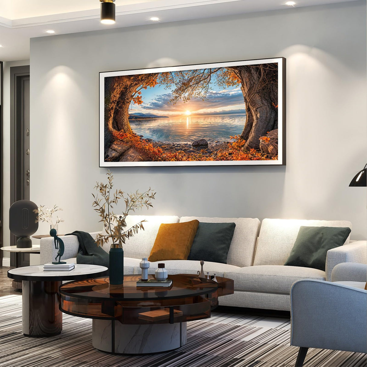 ATDMS Large Diamond Art Kits for Adults - 5D Landscape Diamond Painting Kits for Adults DIY Full Drill Diamond Painting Sunset Lake Gem Art Kits for Home Wall Decor 27.5x15.7 Inch ATDMS