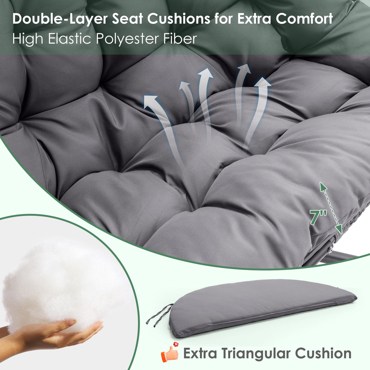 Double Egg Swing Chair with Stand for Outdoor, Patio Hand Made Rattan Wicker 2 Double Hanging Egg Chairs Hammock Chair with UV Resistant Cushion and Metal Frame, Porch Swing Loveseat for Backyard XIAO WEI