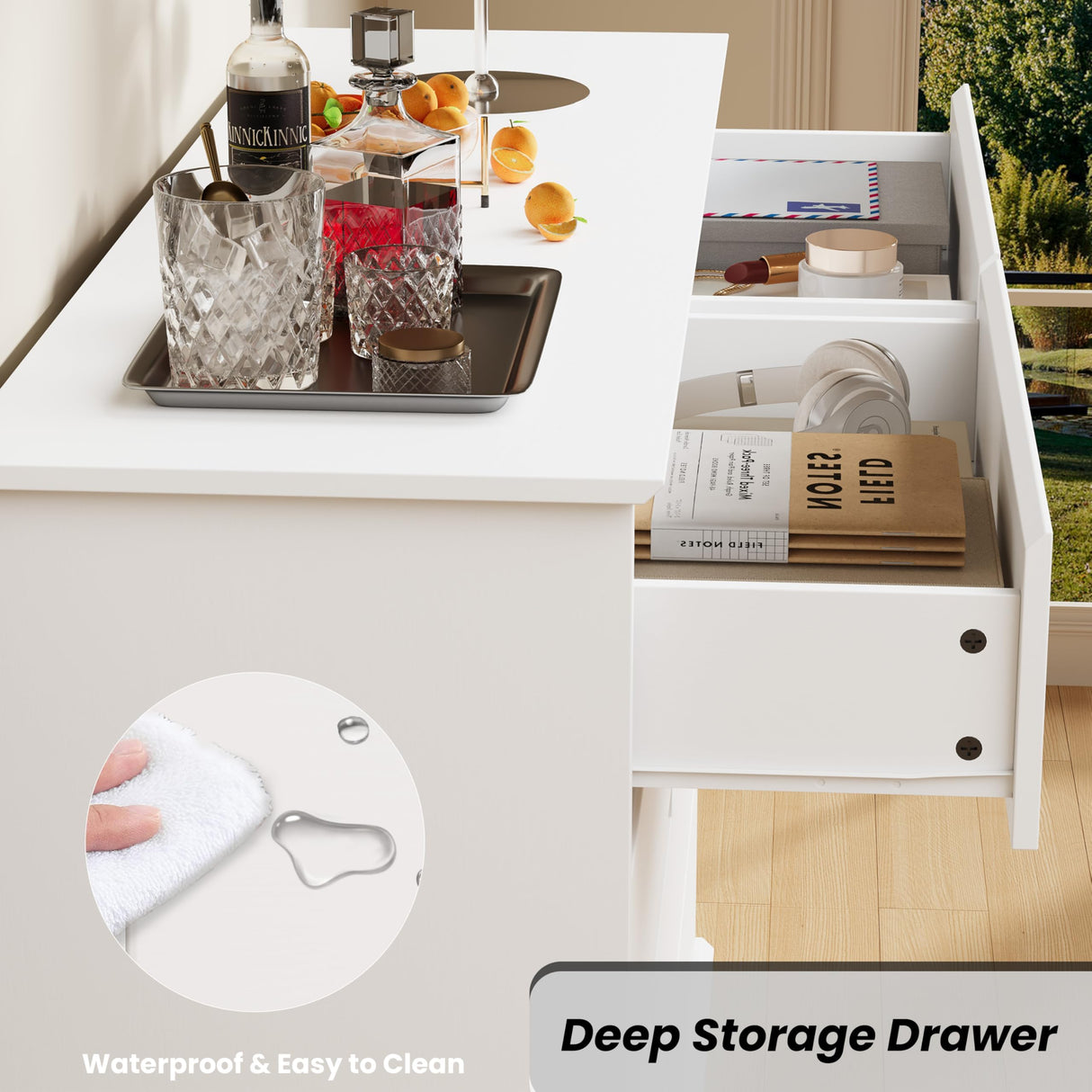 GarveeHome White 8 Drawer Dressers for Bedroom, Chest of Drawers with Deep Drawers, Large Double Dresser for Closet with Wide Top, Horizontal Wooden Dresser for Living Room, Hallway, Kids Room GarveeHome