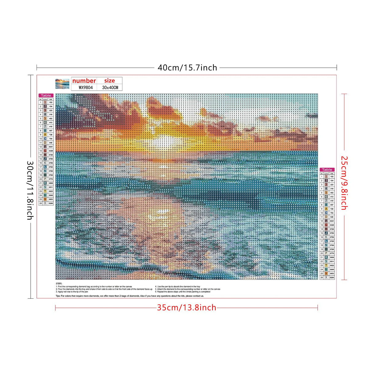 Lxmsja Beach Ocean Diamond Art Kits for Adults, Sunset DIY Full Drill Diamond Painting Kits for Beginners, 5D Gem Art Crafts for Adults, Home Wall Decor 16x12 inch Lxmsja