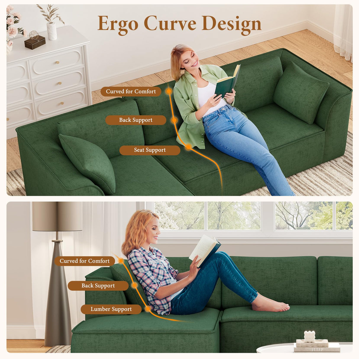 Vesgantti 106" Cloud Couch Sectional Modular Sofa, Deep Seat Comfy Cloud Couch Chenille Memory Foam Sofa Modular Couches for Living Room Bedroom, No Assembly Required (Green, Left-Facing Chaise) Vesgantti