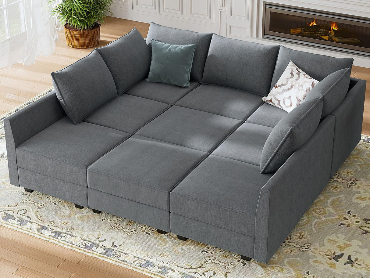 HONBAY Modular Sectional Sleeper Sofa with Storage Reversible Modular Sofa Couch Oversized Sectional Couch Bluish Grey HONBAY