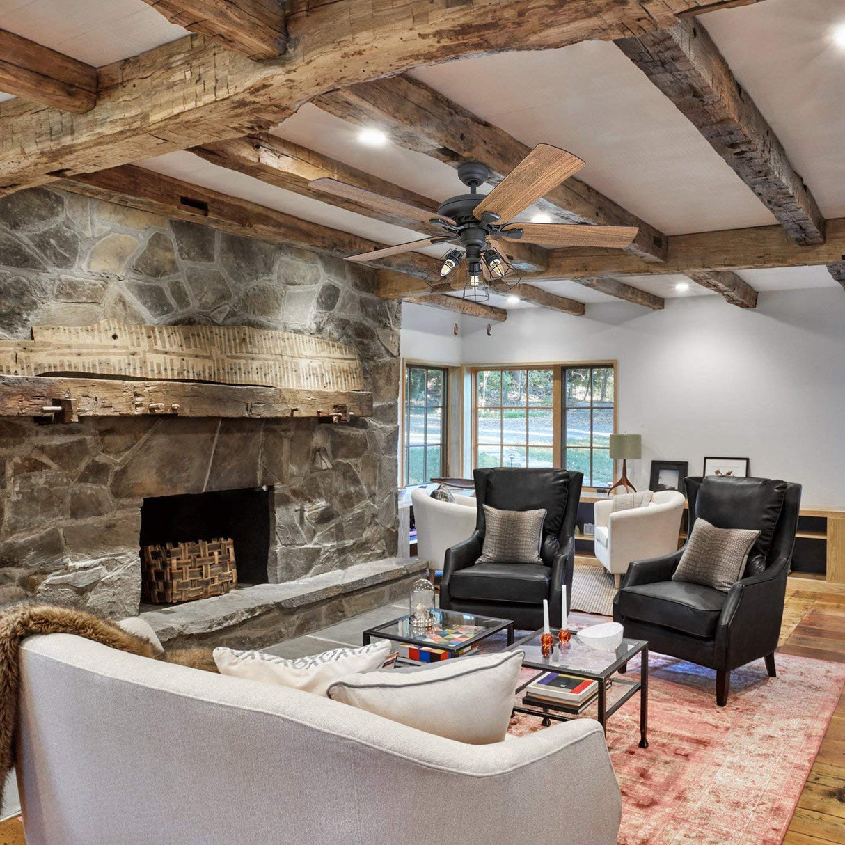 Prominence Home Lincoln Woods, 52 Inch Industrial Style LED Ceiling Fan with Light, Remote Control, Three Mounting Options, 5 Dual Finish Blades, Reversible Motor - 50745-01 (Bronze) Prominence Home