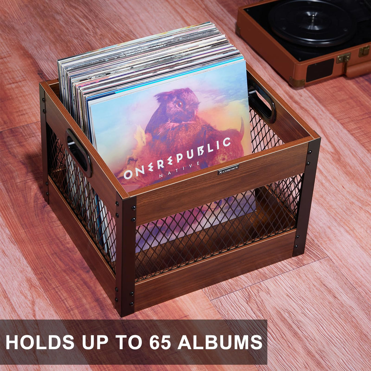 X-cosrack Vinyl Record Storage Crate, Wooden LP Album Shelf Vinyl Storage Cube Organizer Box X-cosrack