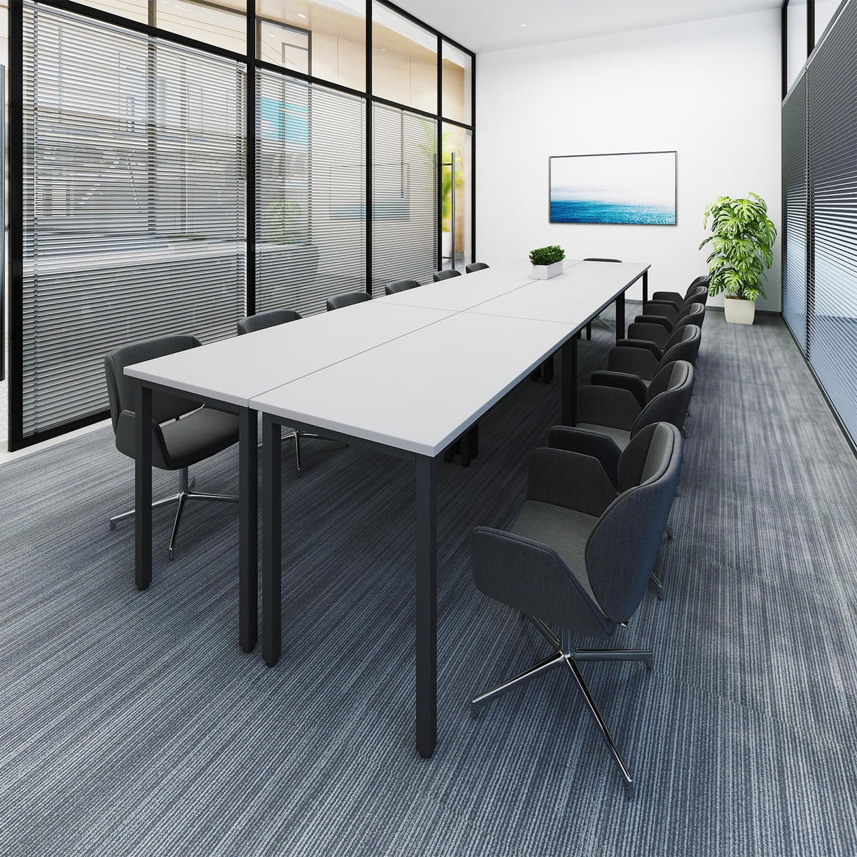 Bonzy Home Conference Tables 12ft Office Computer Desk for Meeting Room Study Writing Printer Table Save Space Design for 14 People 6PCS 141.6"x47.2"x29.5", White Bonzy Home