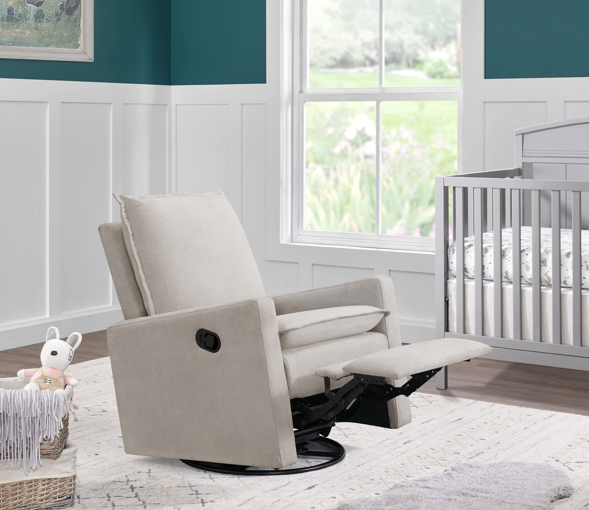 Oxford Baby Uptown Upholstered Swivel Glider & Recliner Nursery Chair, Sand Oxford Baby