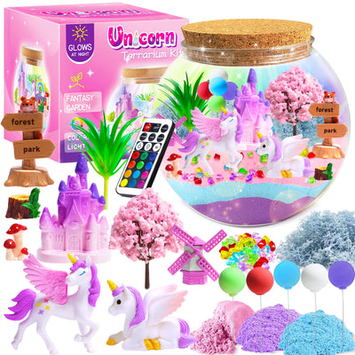 Mscawow Unicorn Terrarium Kit for Kids, DIY Light-Up Decorations Arts & Craft Kit - 4 5 6 7 8-12 Year Old Girl Birthday Gift Toys