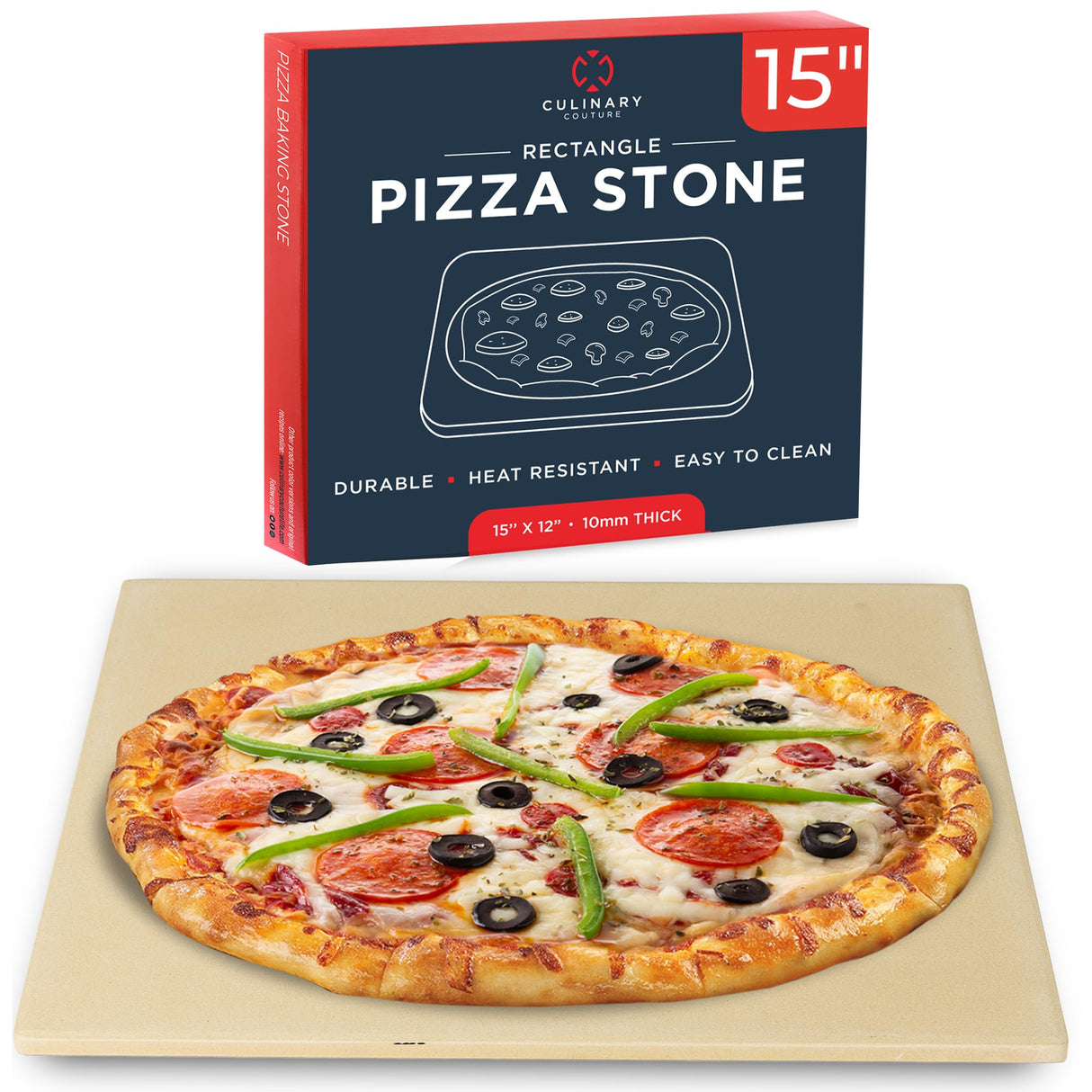 Pizza Stone for Oven Set - 15 x 12 inch Stone for Grill - PizzaMaking Accessories - Large Pizza Oven Stones, Baking Stones for Bread and Pizzas Culinary Couture
