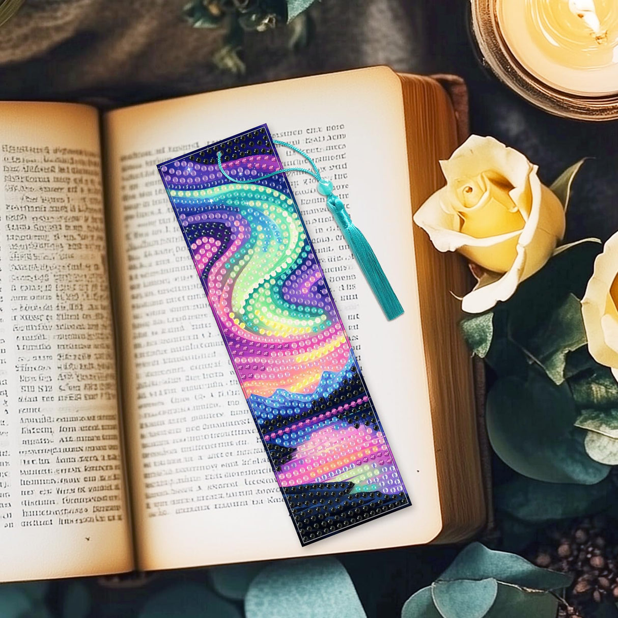 beinkmake 10Pcs Aurora Starry Sky 5D Diamond Art Bookmarks Forest Lake Diamond DIY Painting Bookmarks Rhinestones Beaded Acrylic Tassel Bookmark for Adult Beginner Crafts beinkmake