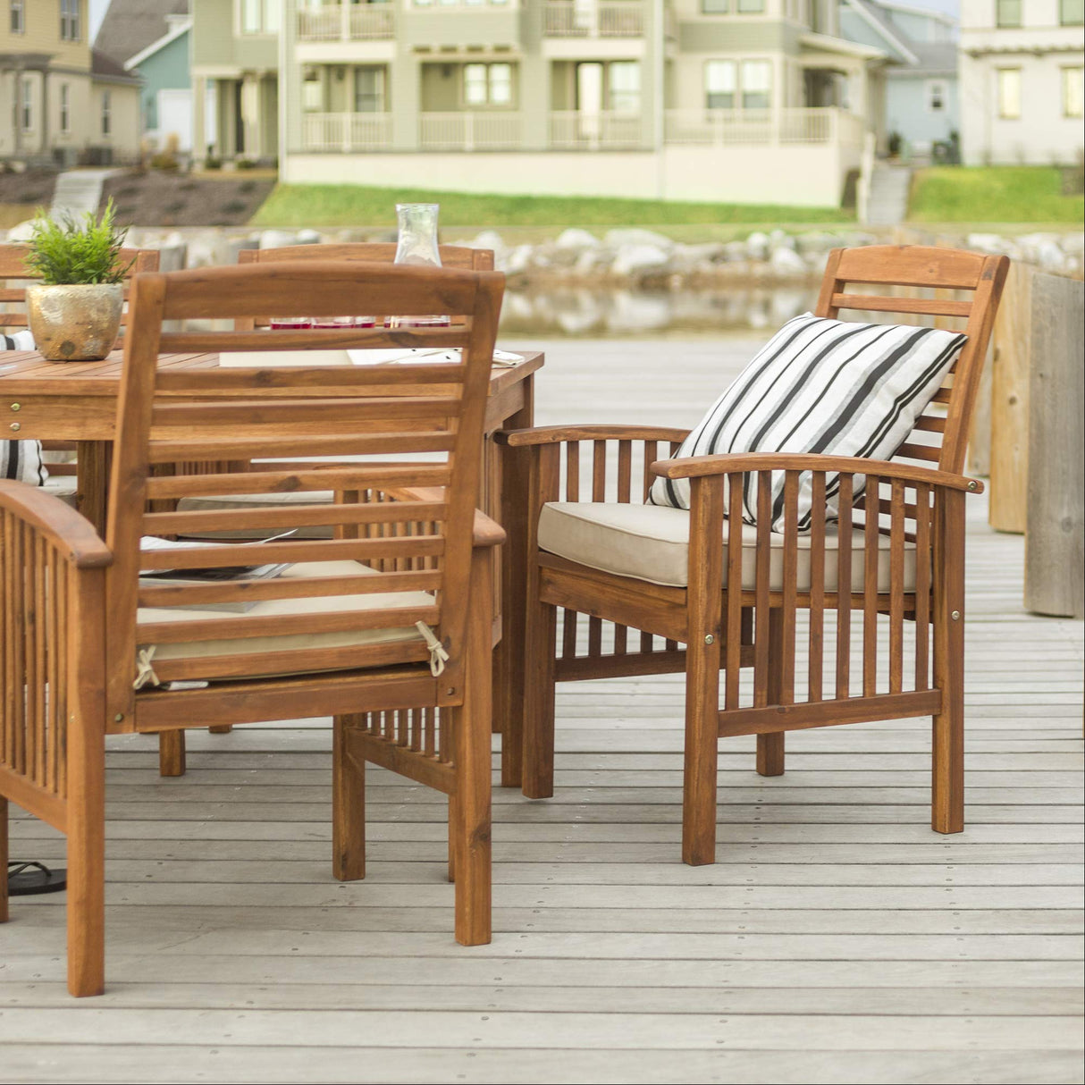 Walker Edison Rendezvous Modern 7 Piece Solid Acacia Wood Outdoor Dining Set, Set of 7, Brown Walker Edison