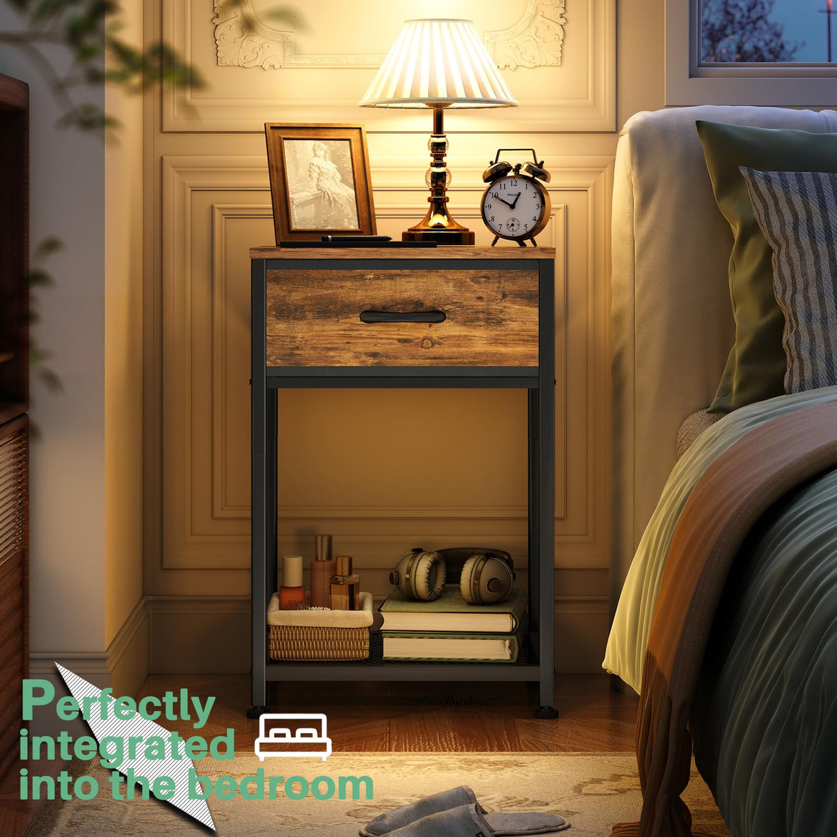 Kitstorack Night Stands Set of 2,End Tables with Drawer for Bedroom Side Table for Home, Small End Table Brown Wood Night Stand Bedroom Nightstands Bedside Table Set of 2 Bedroom Furniture Kitstorack