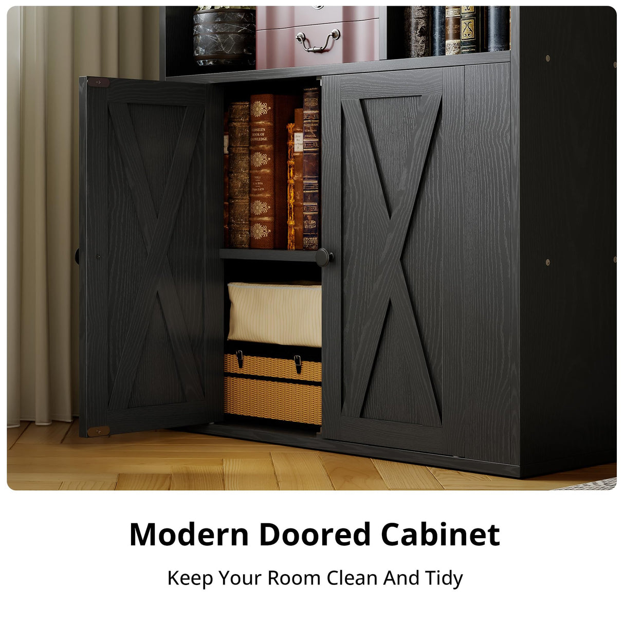 IRONCK Bookcase with Doors, Tall Bookshelf with Storage, Bookshelves and Bookcases with 8 Open Cubes for Living Room, Bedroom, Office IRONCK