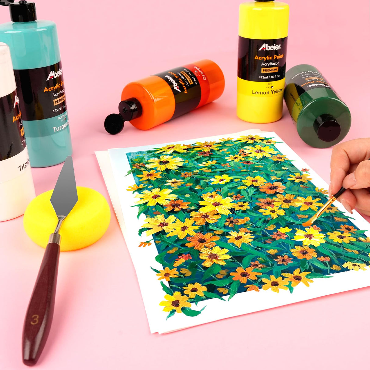 ABEIER Large Bulk Acrylic Paint Set, 15 Colors (473 ml/16 fl oz), Matte Finish, Rich Pigments, Non-Toxic Paints for Painting on Canvas Crafts Wood Ceramic, Ideal for Beginners and Students ABEIER