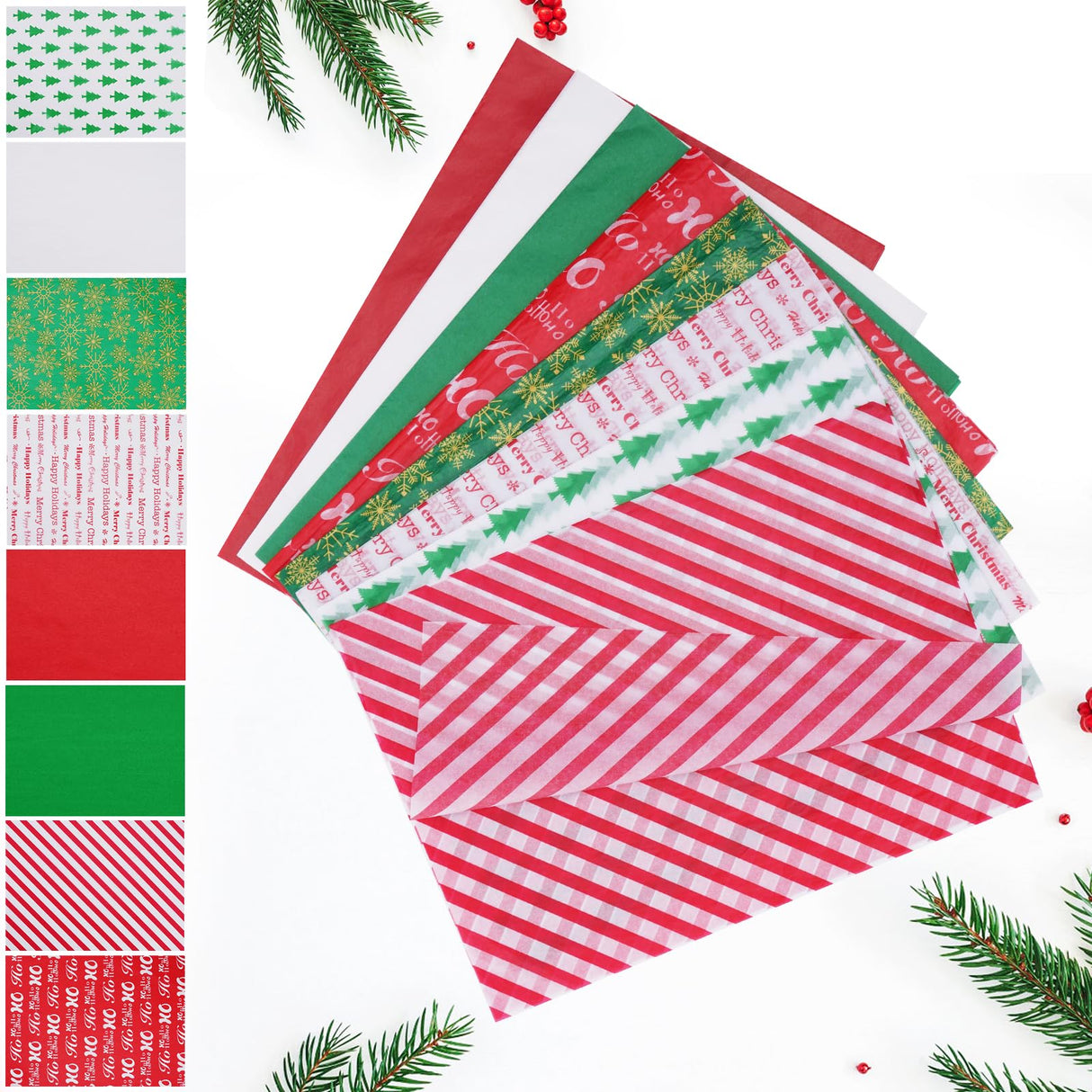 Blisstime Tissue Paper for Gift Bags 110 Sheets 13.8'' x 19.7'' Christmas Tissue Paper for Gift Wrapping, 8 Different Designs Christmas Wrapping Paper Bulk for DIY Crafts Holiday Decor (110) Blisstime