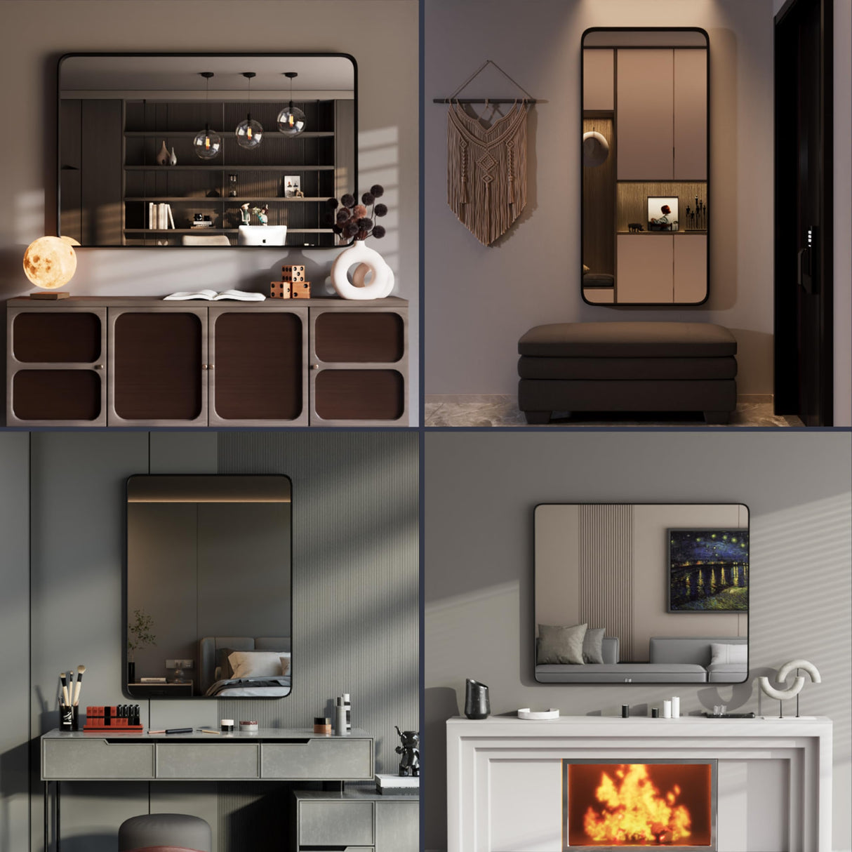 Yamazakura Black Bathroom Mirror for Wall, 55x36 Inch Matte Black Framed Bathroom Vanity Mirror for Farmhouse Living Room Bedroom, Anti-Rust, Tempered Glass, Rounded Corner, Horizontal/Vertical Yamazakura