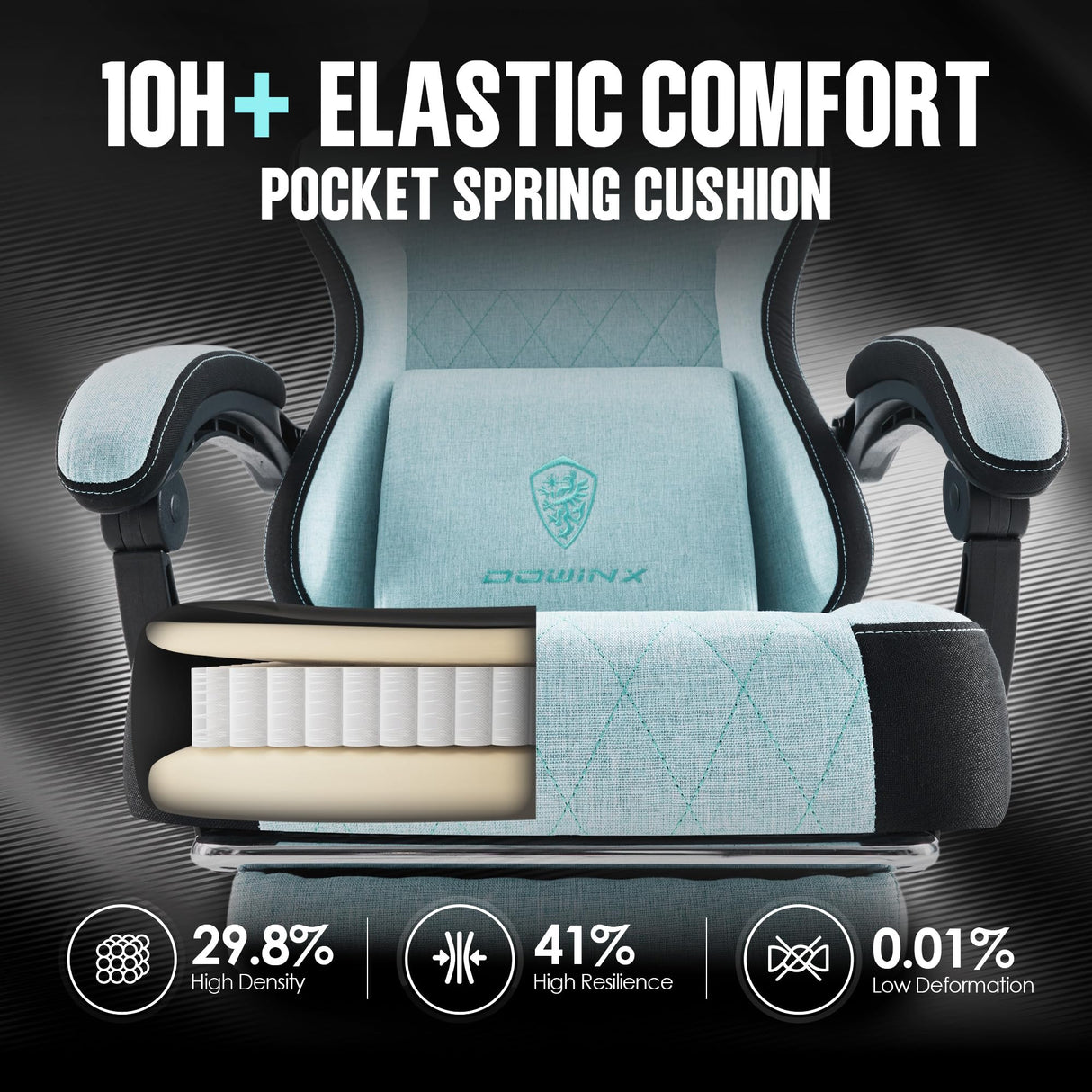 Dowinx Gaming Chair Fabric with Pocket Spring Cushion, High Back Ergonomic Computer Chair with Footrest for Adults, Massage Lumbar Support Swivel Game Chair for Office Gaming 300LBS, Aqua Dowinx