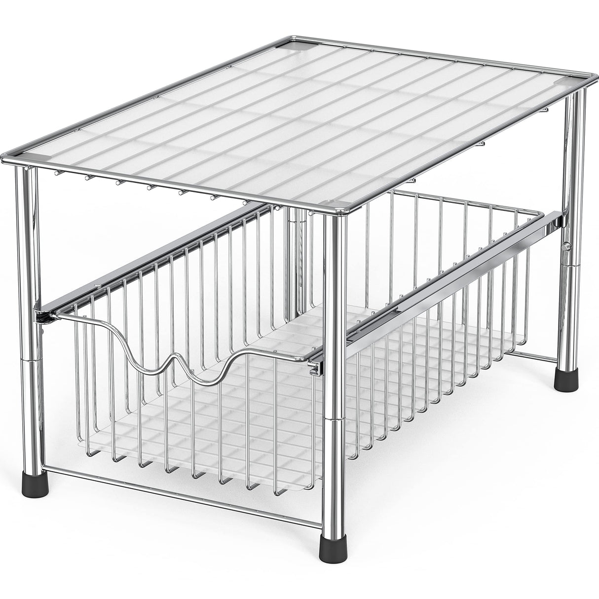 DecoBrothers Stackable Under Sink Organizer with Sliding Basket, Chrome Deco Brothers