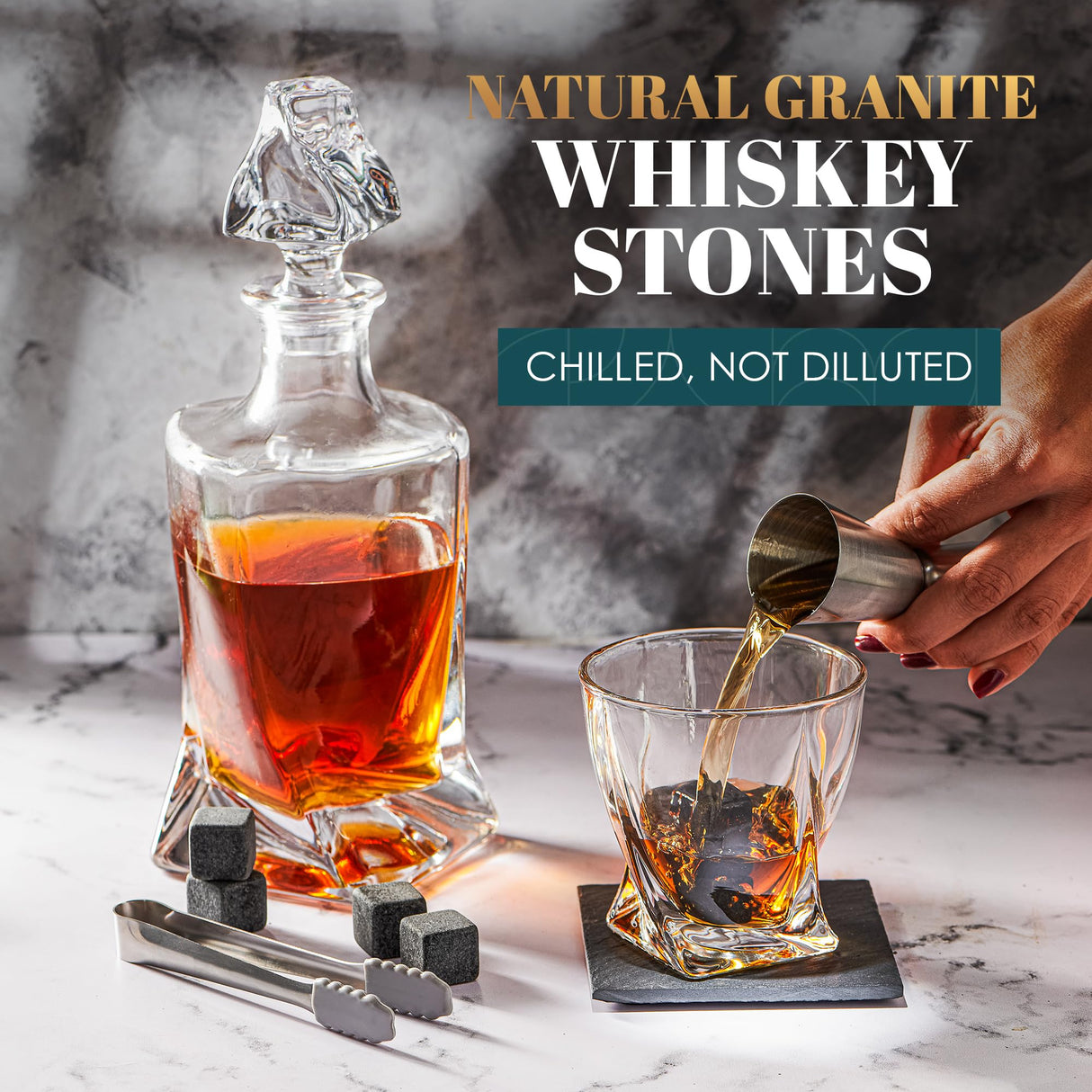 Whiskey Decanter Set by Royal Reserve – Whiskey Gift Set - Twisted Bourbon Decanter 34 oz 1000 ml with Glasses, Whiskey Stones, Coasters, Tongs – Whiskey Gifts for Men, Husband, Dad Christmas Royal Reserve