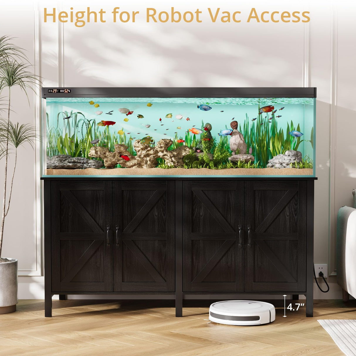 VOWNER 100-150 Gallon Fish Tank Stand with Power Outlet, Heavy Duty Aquarium Stand with Cabinet Storage for Fish Tank, Turtle Tank, Reptile Terrarium, 60" L*23.6" W Tabletop, 2200 LBS Capacity, Black VOWNER