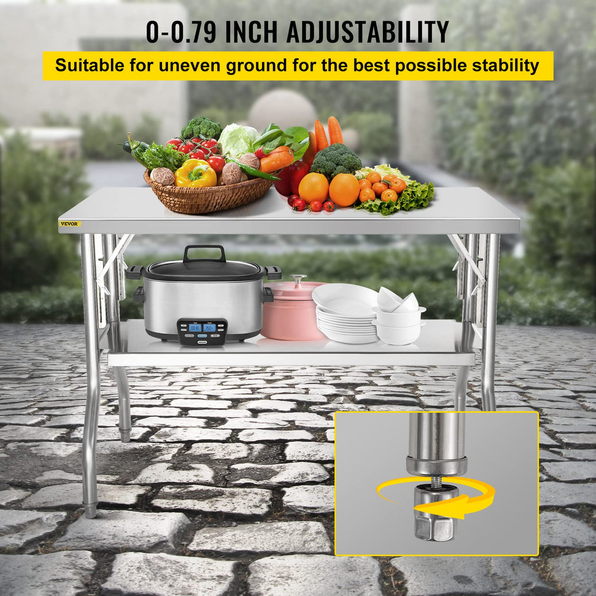 VEVOR Commercial Worktable Workstation 48 x 24 Inch Folding Commercial Prep Table, Heavy-duty Stainless Steel Folding Table with 772 lbs Load, Kitchen Work Table, Silver Stainless Steel Kitchen Island VEVOR