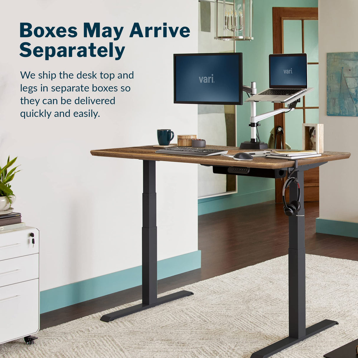 Vari Electric Standing Desk - 60x30 Varidesk, Adjustable Height Stand Up Desk - Dual Motor with Memory Presets, Stable T-Style Legs- Home Office Essentials Computer Desk - Reclaimed Wood Vari