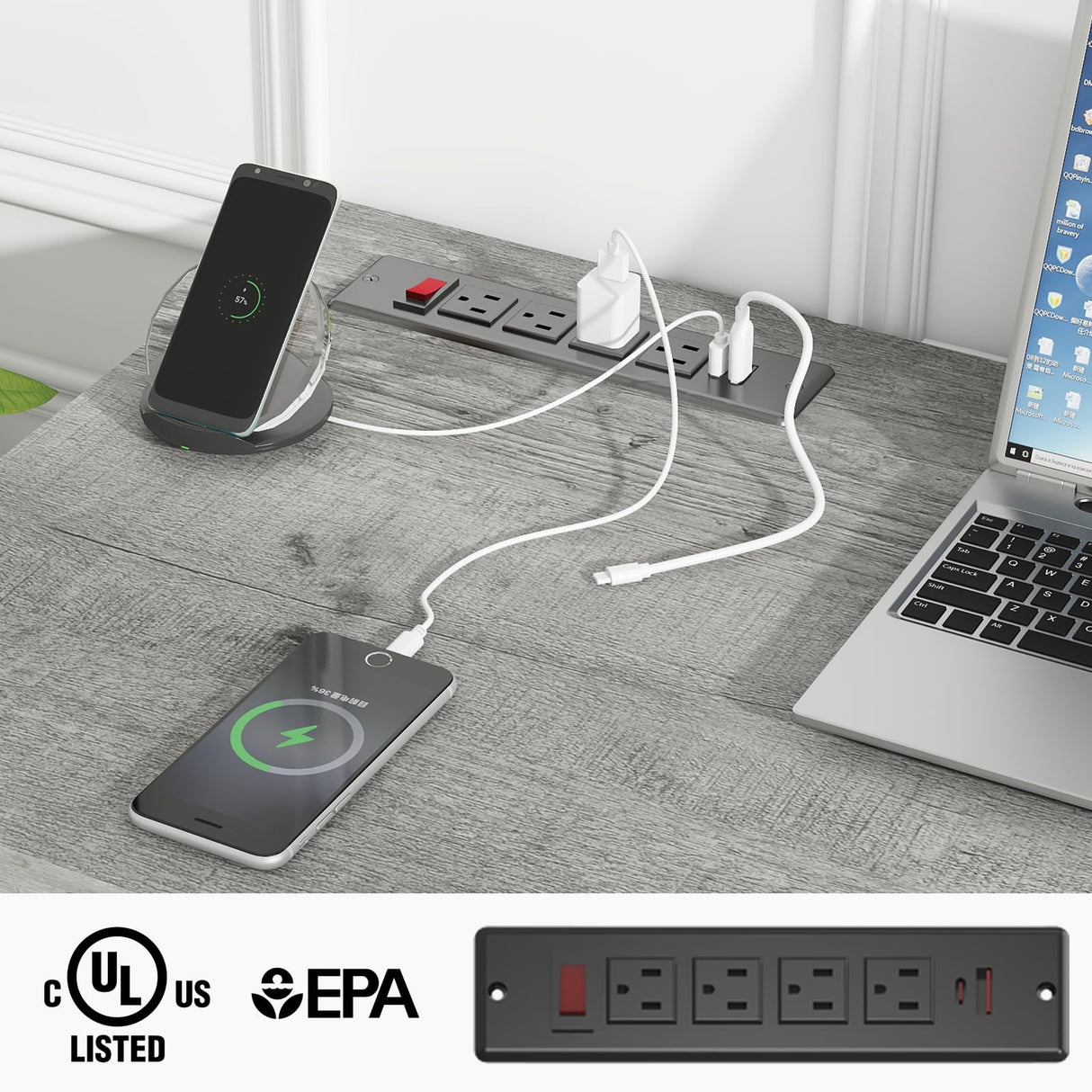 Farmhouse 47" Executive Desk, Computer Desk with Drawers and Storage Cabinet, Workstation Computer Desk for Home Office and Study.(Grey) Vabches