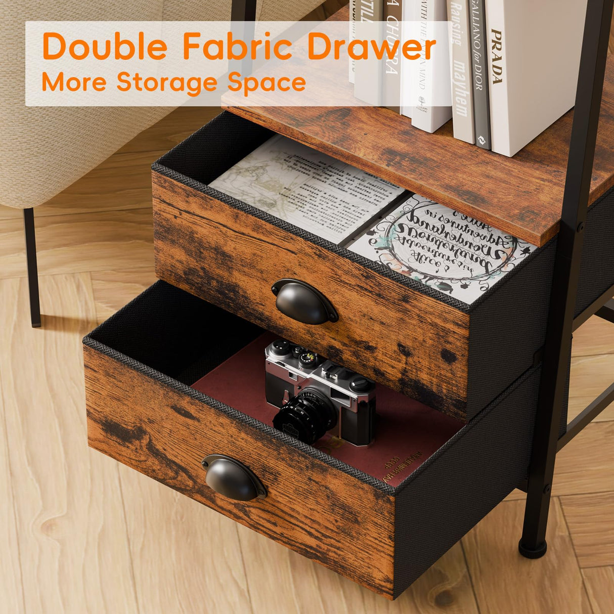 Furologee 4-Tier Ladder Shelf,Small Bookshelf with 2 Drawers,Vertical Bookcase Storage Rack Organizer,Rustic Bookshelves for Living Room,Bedroom,Bathroom,Home Office,Kitchen,Rustic Brown Furologee