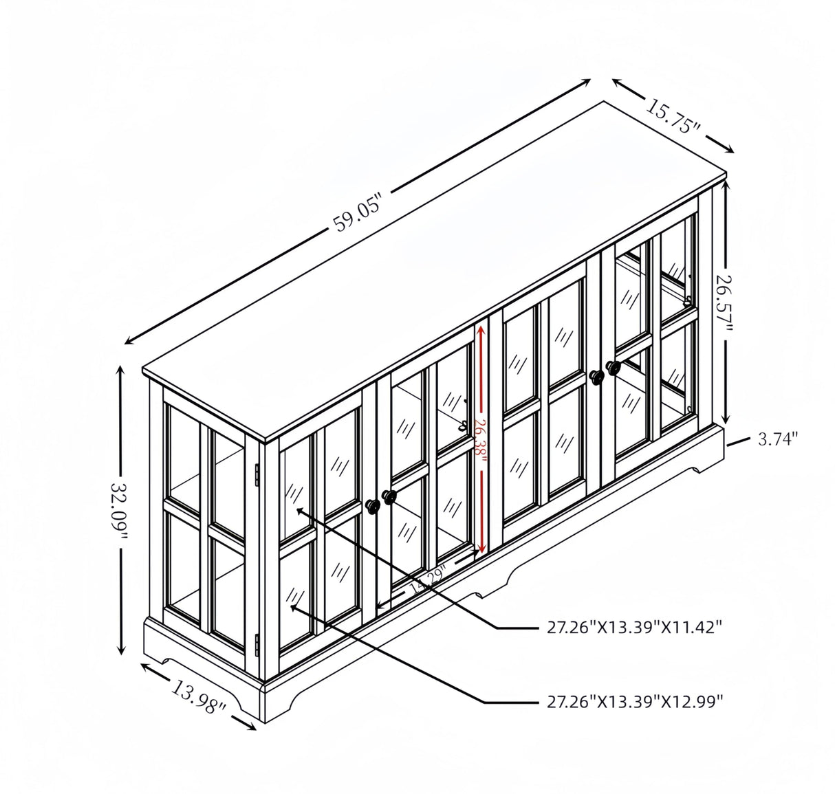 KEIKI Curio Cabinet, Lighted Glass Display Cabinet w/ 4 Glass Doors & Adjustable Shelves, Lighted Showcase with LED Light Strip, TV Stand, White KEIKI