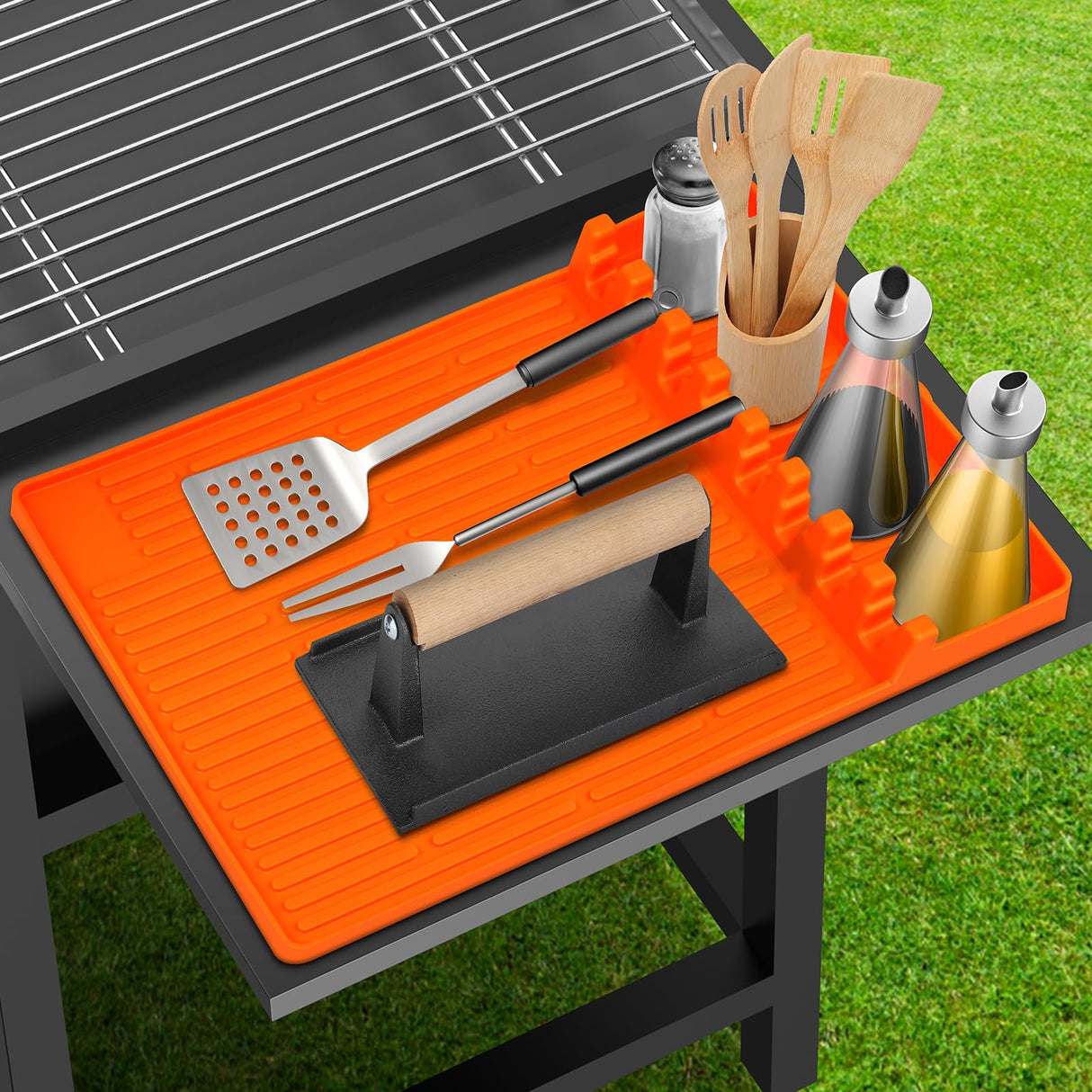 Blackstone Silicone Mat for BBQ Grill, Heat-resistant Silicone Grill Mat for Blackstone, Blackstone Spatula Mat with Drip Pad, Silicone Griddle Tools Mat for Kitchen, Cooking & Countertop Duckart