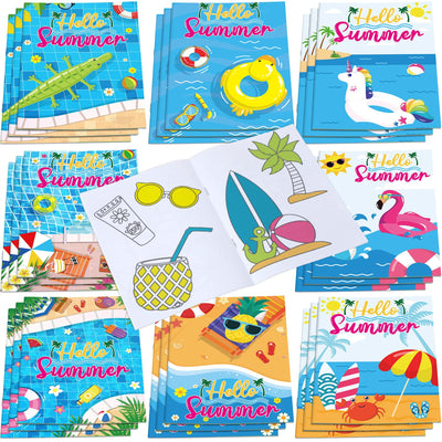 Faccito 24 Pcs Summer Beach Coloring Books Mini DIY Art Drawing Book Bulk Including Pineapple Coconut Flamingo Beach Pool Fun and Relaxing Patterns for Birthday Activity
