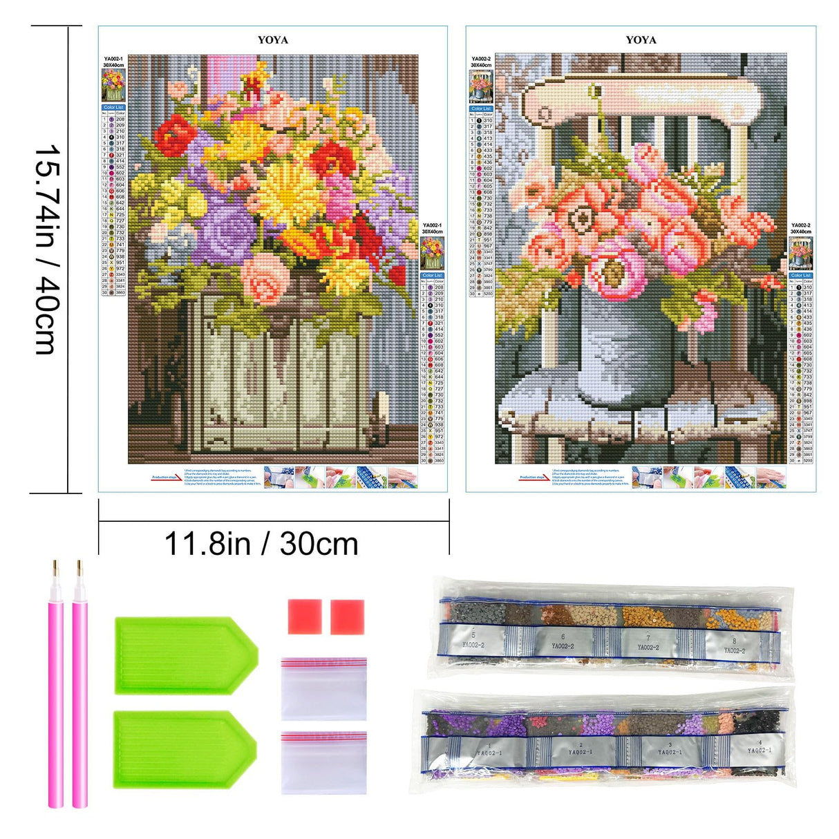 YOYA 2 Pack Diamond Painting Kits for Adults, Diamond Art Kits with Accessories & Tools, DIY Flowers 5D Diamond Painting Full Drill Gem Art Painting Kit for Home Wall Decor 12 x 16 Inch YOYA