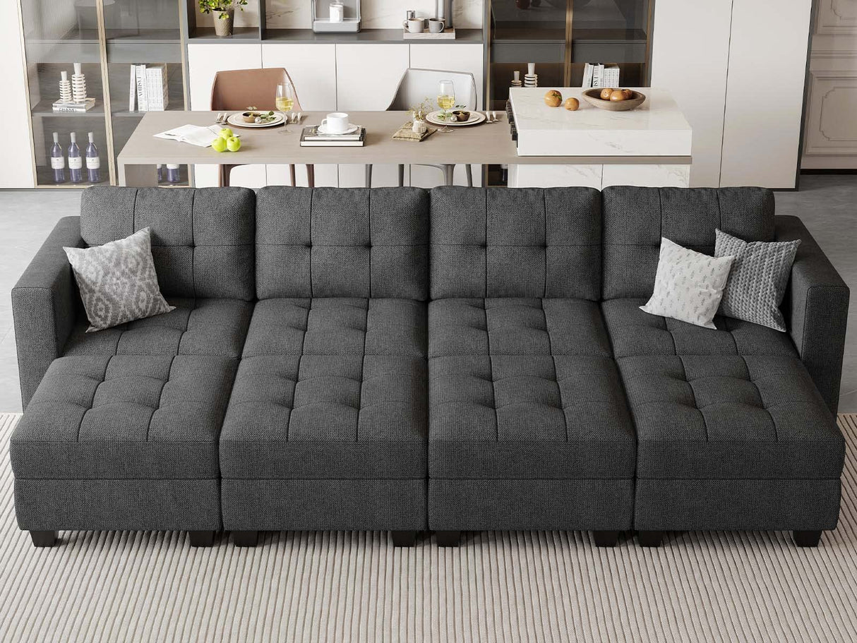 Belffin Storage Modular Sleeper Sofa Sectional Couch with Wide Chaises Convertible Sectional Sofa Bed Modular Sleeper Sectional Couch Bed Dark Grey Belffin