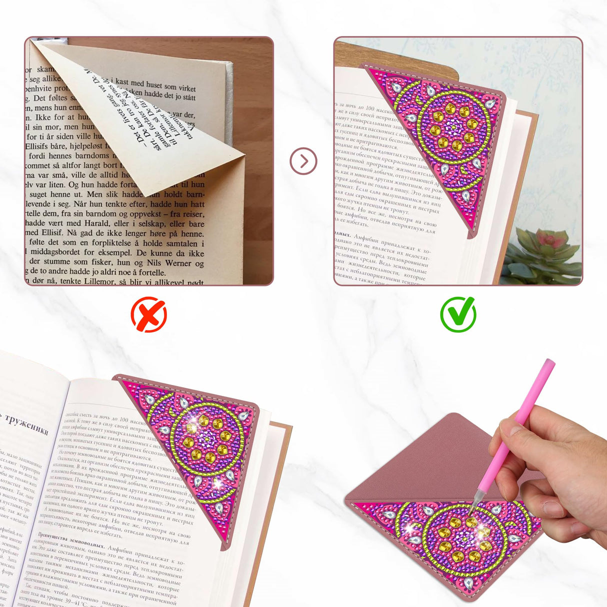 Morledoa 6 Pcs Diamond Painting Bookmarks, Mandala Diamond Art Kits for Adults, DIY Triangle Making Corner Bookmark Kits Morledoa
