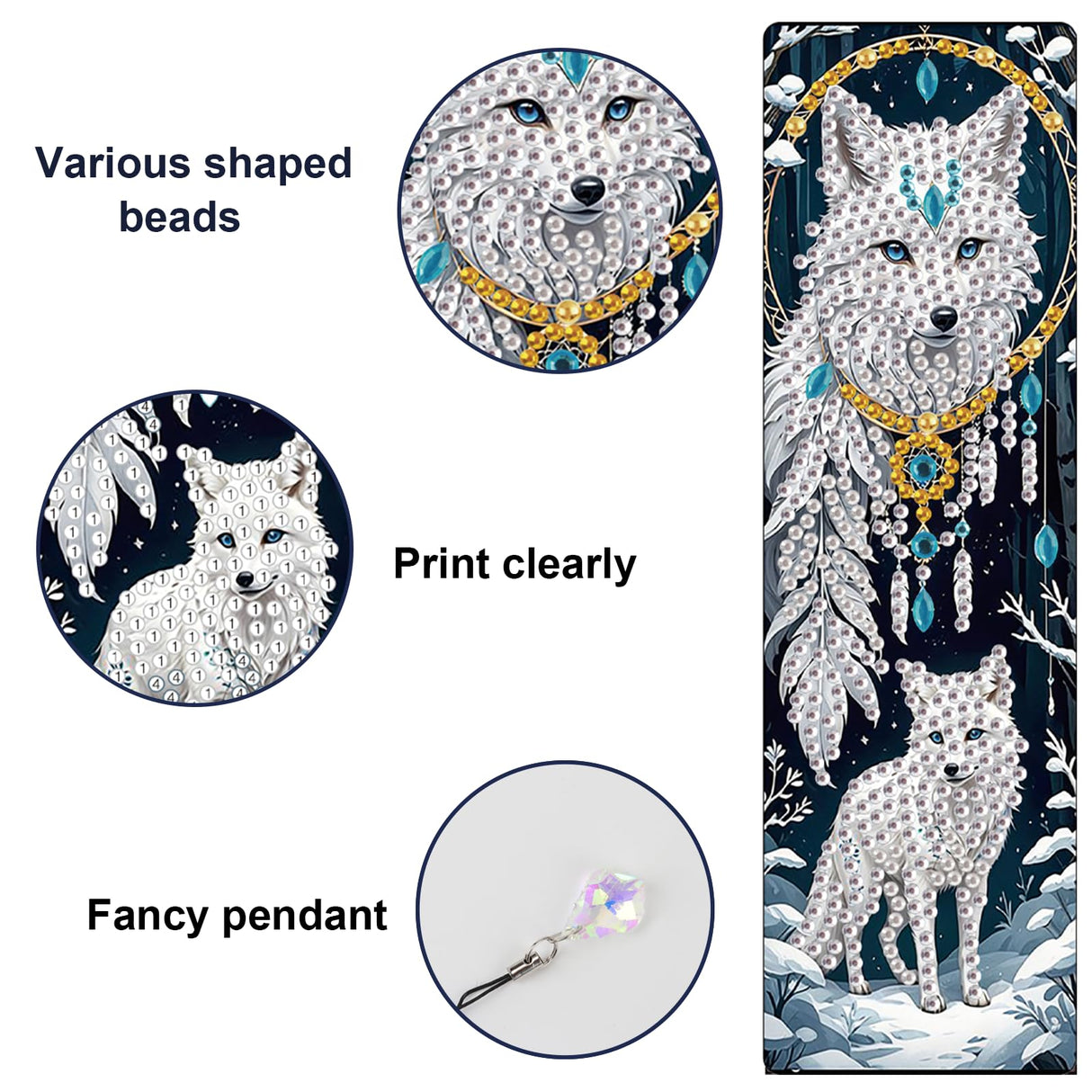 JISHSHAY 4 PCS Diamond Art Book Marks Wolf Diamond Painting Bookmarks Dreamcatcher Gem Art Bookmarkers Animal Gem Painting Book Markers Mosaic Kits for Adults Page Markers Embroidery Bookmarks JISHSHAY
