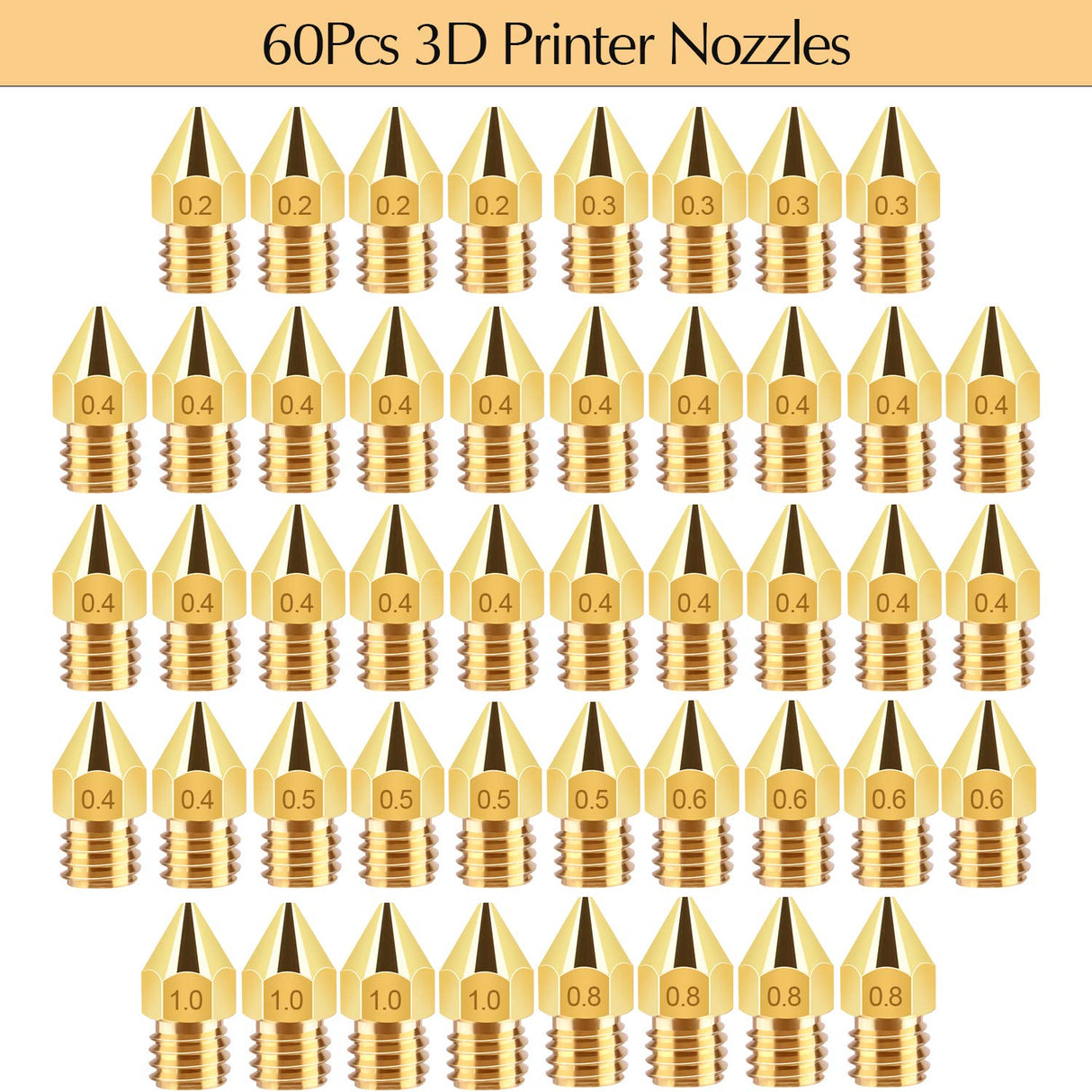 TUPARKA 70Pcs 3D Printer Nozzle Kit MK8 Extruder Nozzles Brass Print Head 0.2mm, 0.3mm, 0.4mm, 0.5mm, 0.6mm, 0.8mm, 1.0mm with Storage Box Compatible with 3D Printer Makerbot Creality CR-10 Ender 3 5 TUPARKA