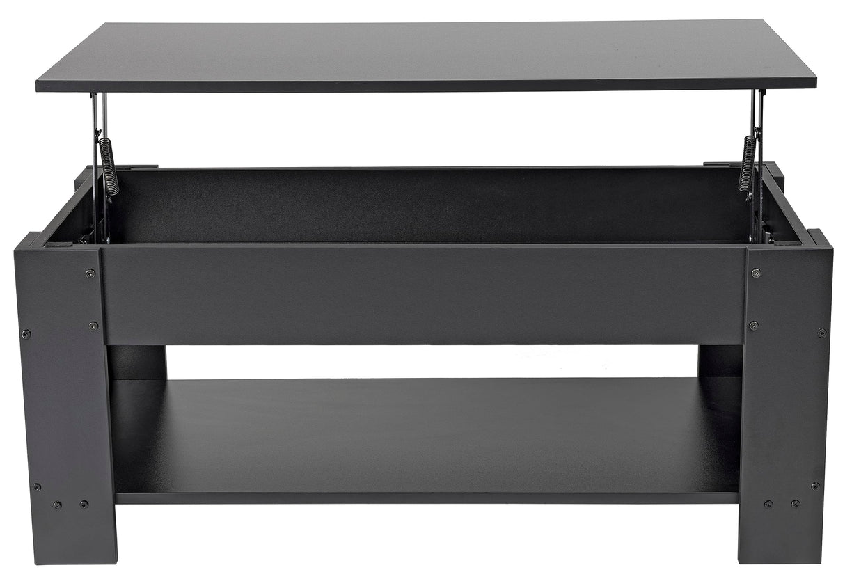 Elevon Lift Top Coffee Table with Hidden Compartment and Storage Shelf, 19"D x 37.5"W x 22"H, Black Elevon