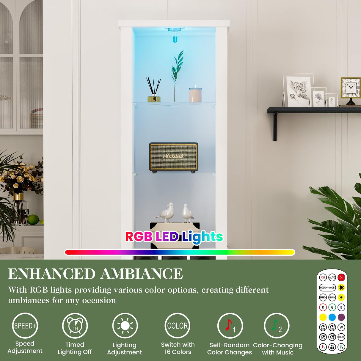 RoyalCraft 75'' Tall Storage Cabinet with LED Light, Farmhouse Pantry Cabinet with Tempered Glass Adjustable Shelves & Wine Storage Rack, Freestanding Linen Tower, White RoyalCraft