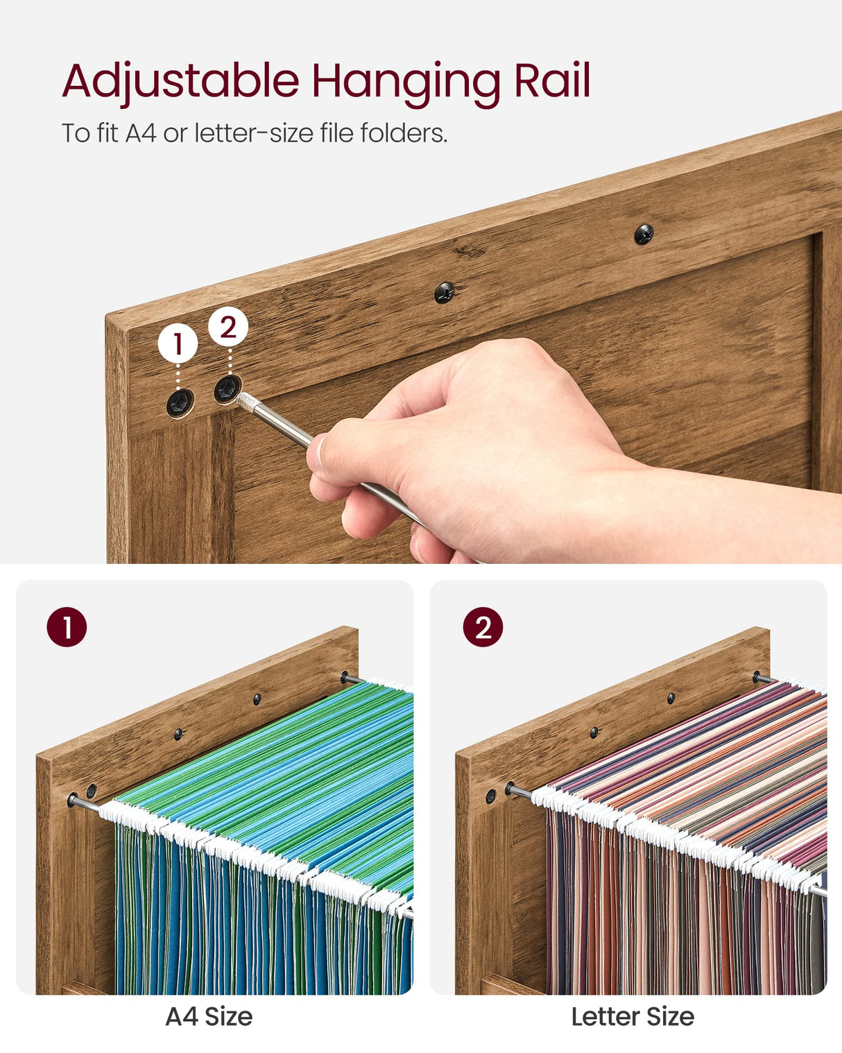 VASAGLE File Cabinet, Filing Cabinet with 2 File Drawers, Printer Stand, Fit A4, Letter Size, Hanging File Folders, Modern Farmhouse Style, for Home Office, Study, Rustic Walnut UOFC048T41 VASAGLE