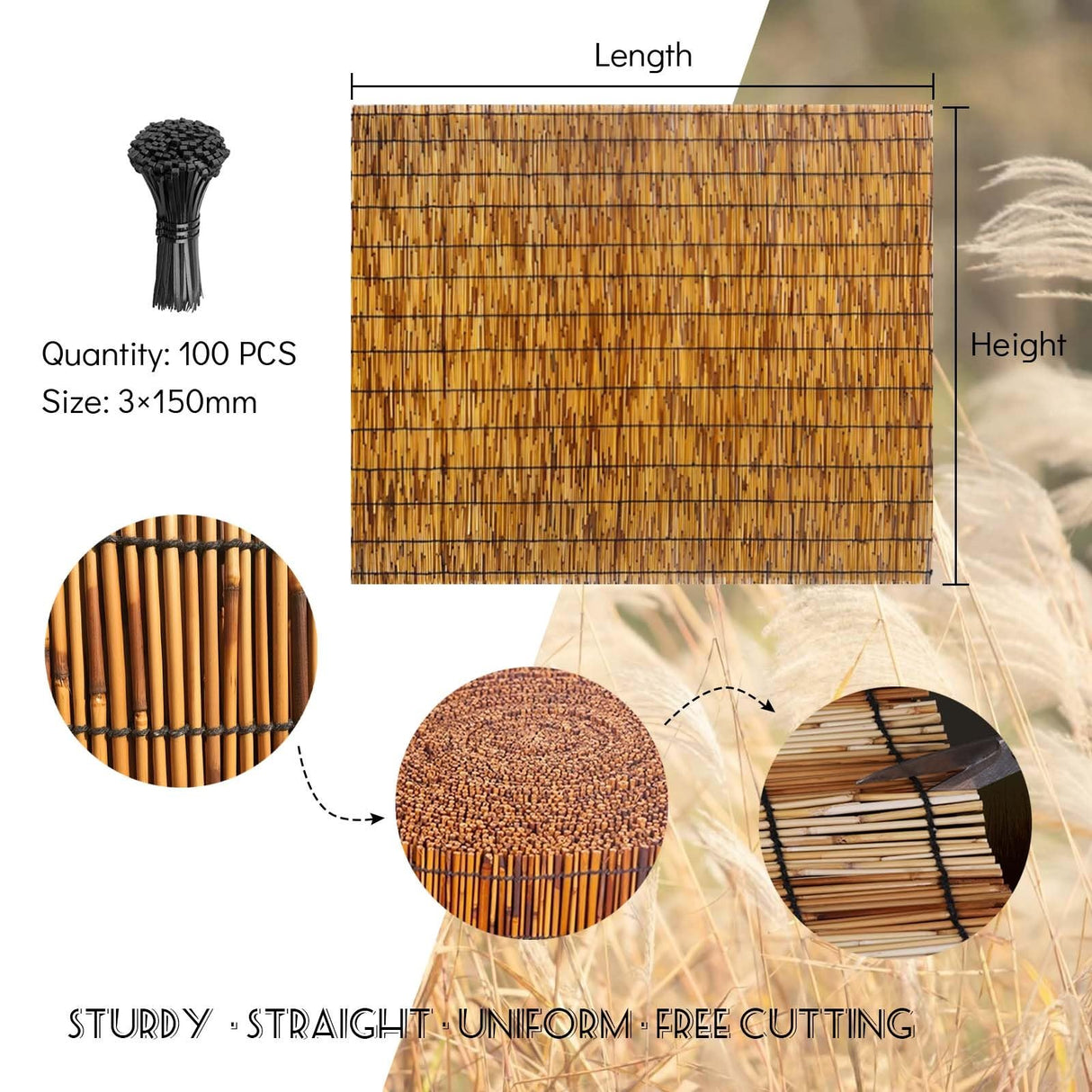 Bamboo Screen Fencing 1 2 3 4 5 6 Feet High Natural Porch Screening Rolls Balcony Privacy Screen Sun Shade for Outdoor Old Fence Patio Backyard Divider Decorative Sturdy & Straight Easy to Cut Uveteniy