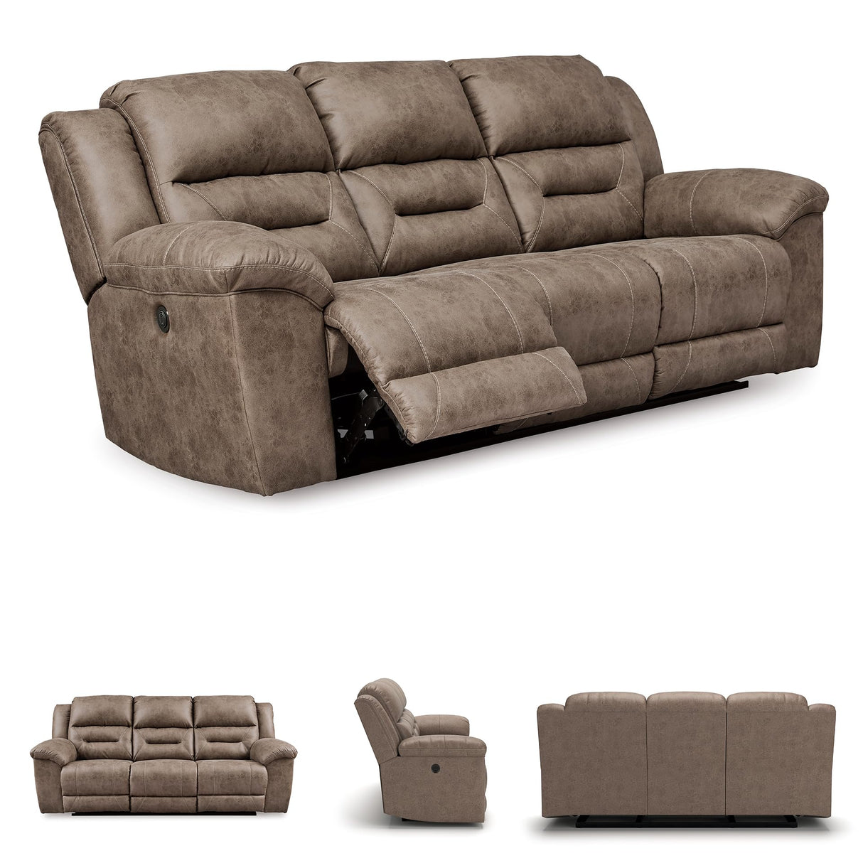 Signature Design by Ashley Stoneland Faux Leather Power Reclining Sofa, Light Brown Signature Design by Ashley