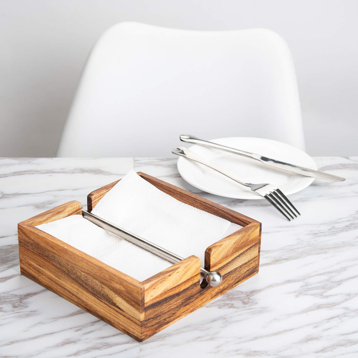 Ironwood Gourmet Acacia Wood Napkin Holder with Weighted Stainless Steel Center Bar, 6.25-Inches, Brown Ironwood Gourmet