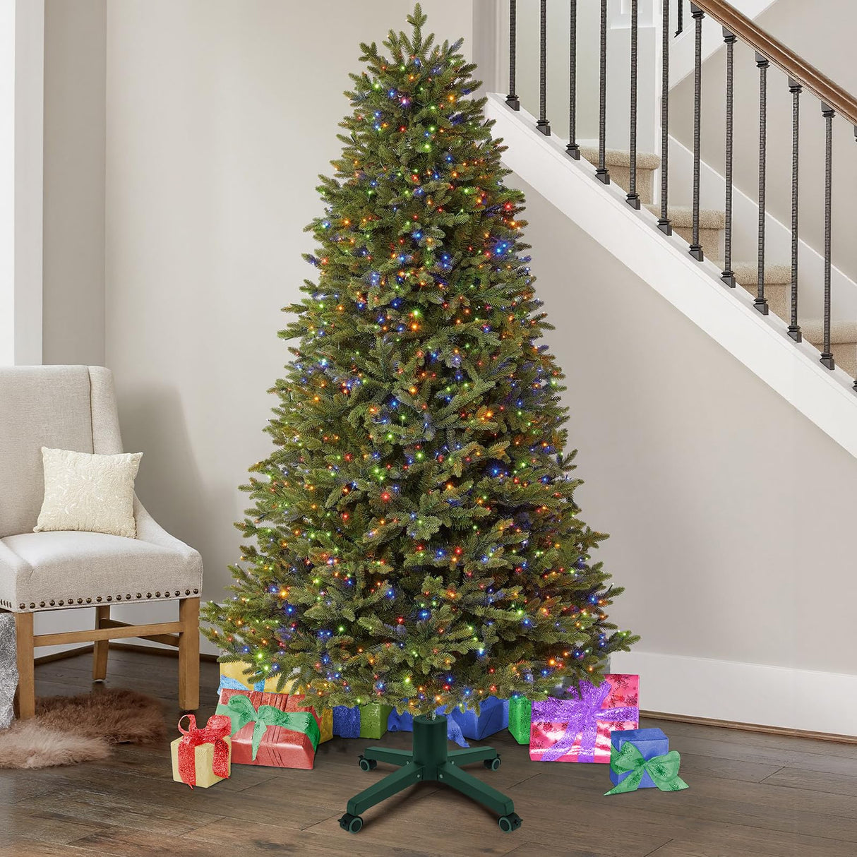 Hammrit Rolling Christmas Tree Stand with Wheels, Artificial Christmas Tree Stand Fits up to 7.5 Ft Trees, No Installation Artificial Xmas Tree Stand Foldable Movable Universal Christmas Tree Base Hammrit