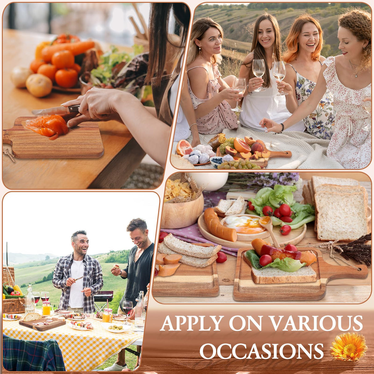 Geetery 12 Set Acacia Wood Charcuterie Board with Knife Wooden Serving Tray with Groove Acacia Wood Cutting Board with Gift Box and Card for Wedding Baby Shower Housewarming Gift Geetery