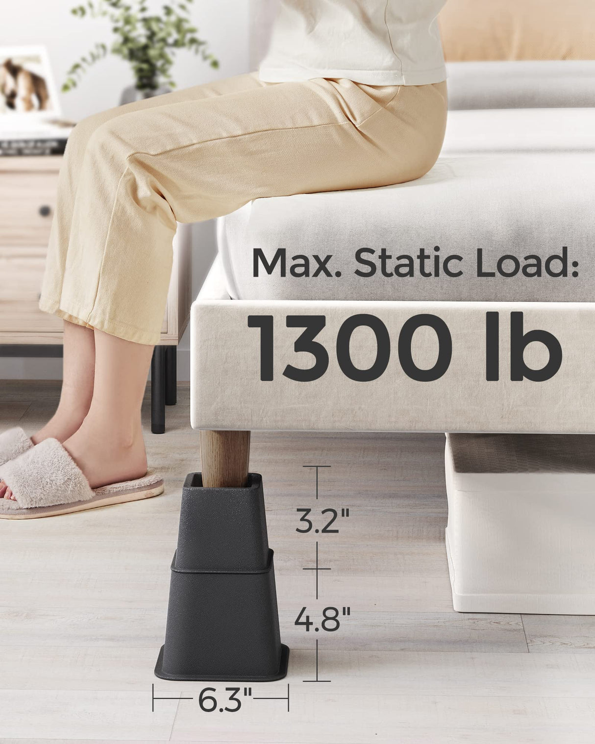 SONGMICS Bed Risers, 4-Pack Furniture Risers, Heavy Duty Bed Lifts in Heights of 3, 5 or 8 Inches, Lifts up to 1300 lb, Stackable Risers for Sofa, Table Legs Extenders, Black UCDG001B01 SONGMICS
