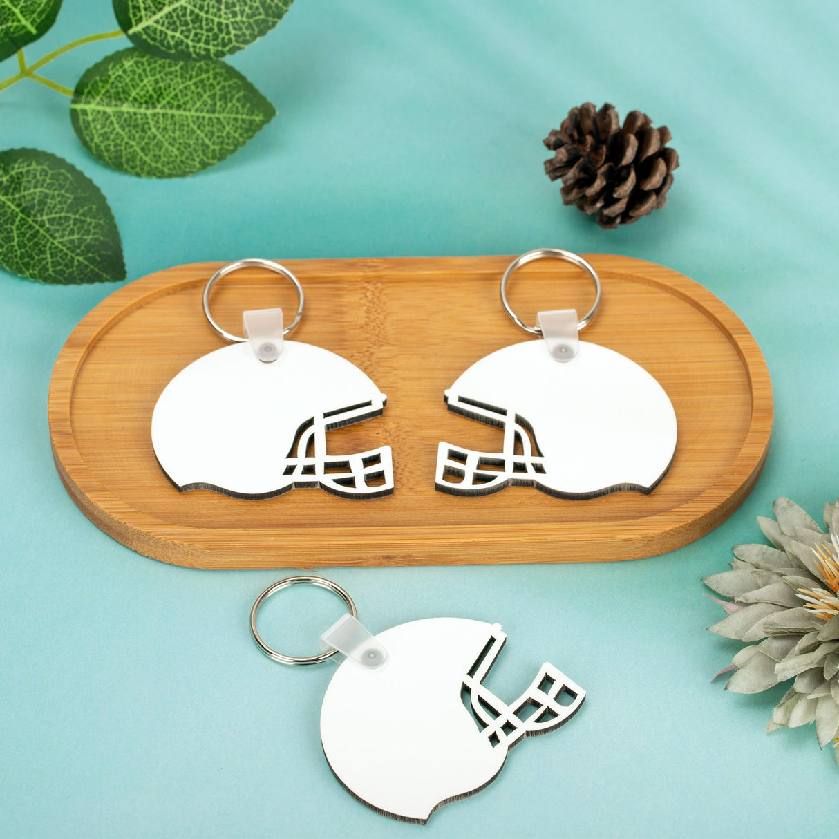 YHNTGB 20 Set Sublimation keychain blanks bulk Heat transfer keychains Double sided key chains with key ring Helmet sublimation key chains for Graduation Day Present Craft Making DIY Decoration YHNTGB