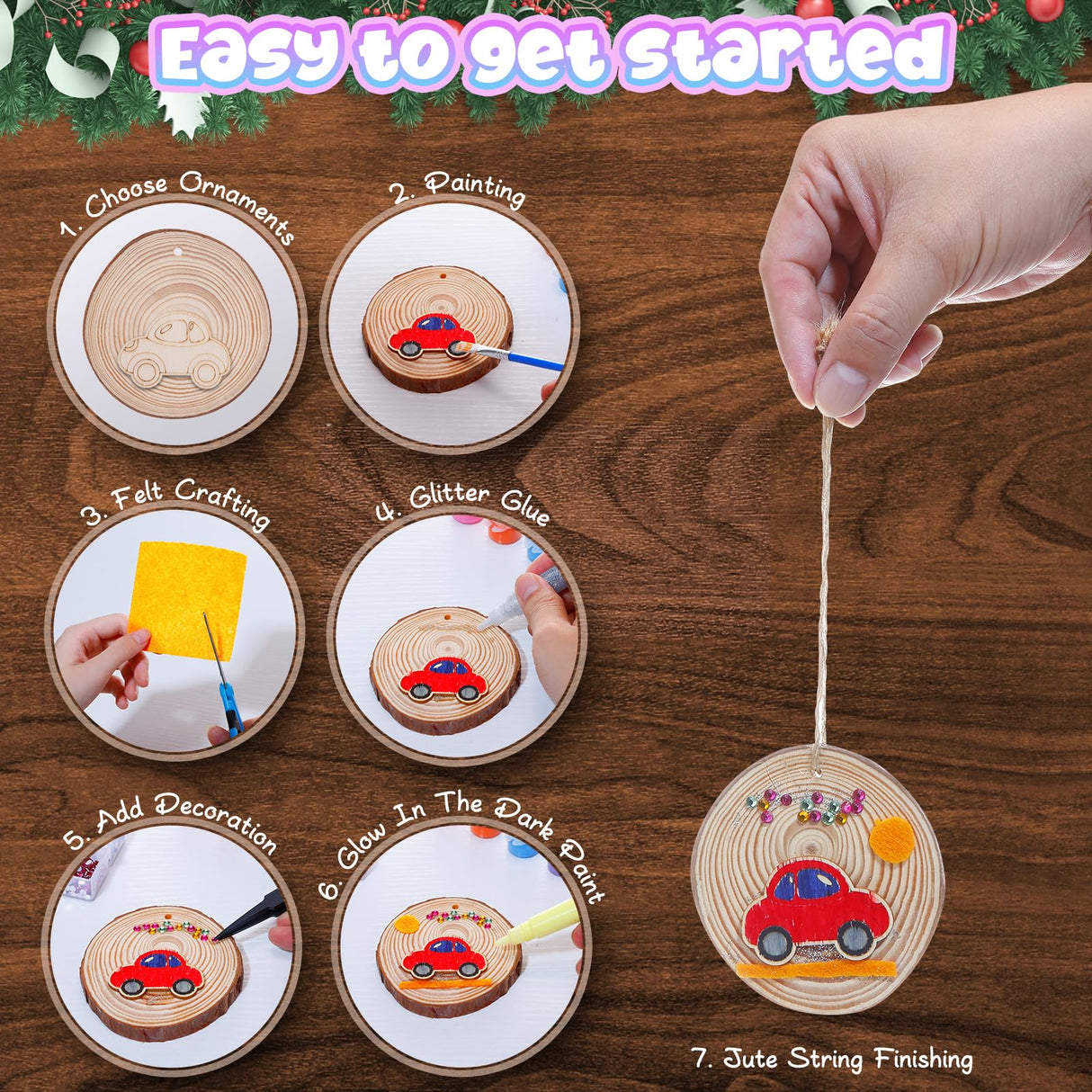 Minetom Kids Wooden Painting Kit-Glow in The Dark,26 pcs Wood Slice Craft Activities Kits-Arts & Crafts Gifts for Boys Girls Ages 5-12,Creative Art Toys for 5, 6, 7, 8, 9, 10, 11 & 12 Year Old Kids Minetom