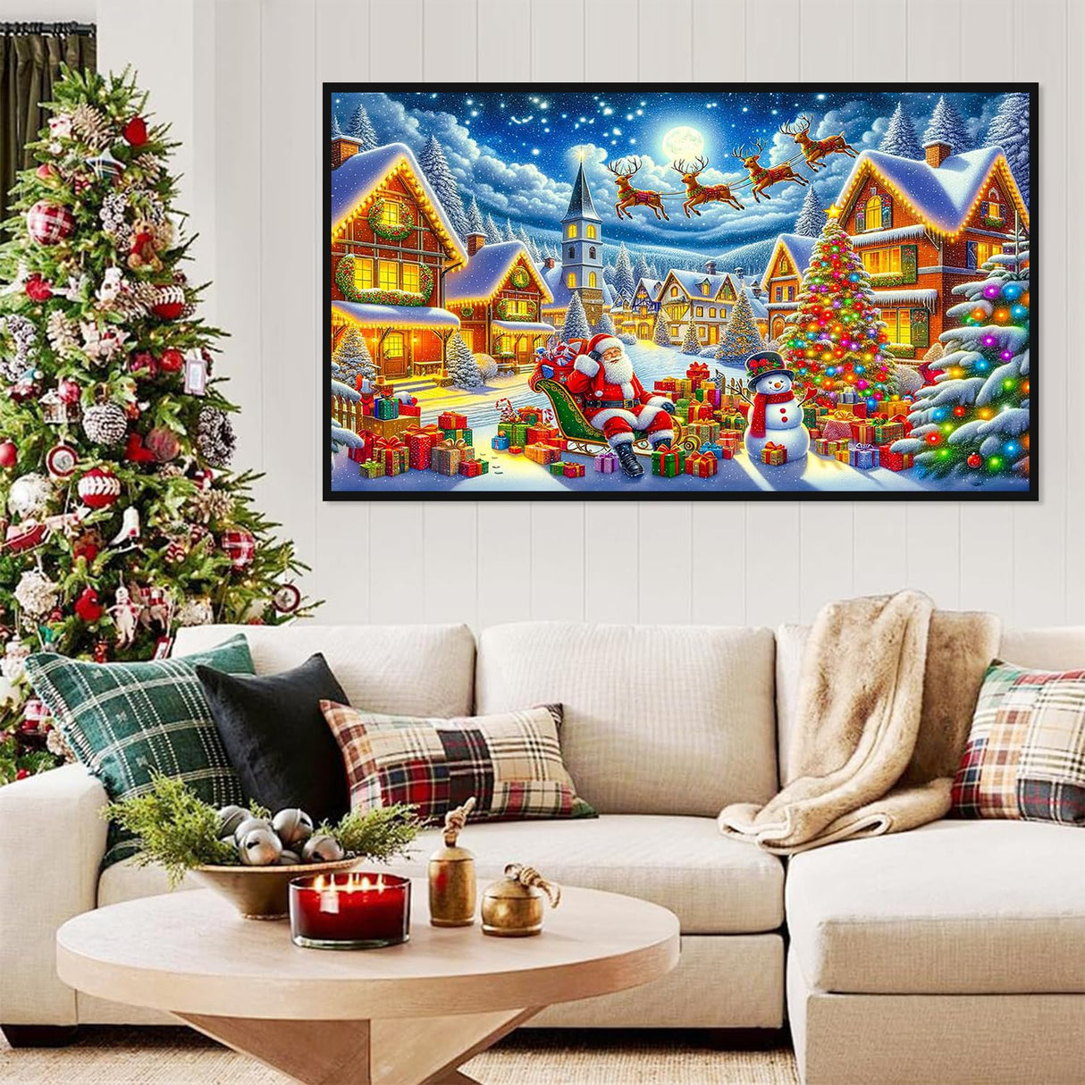 MBNTJHT Christmas Night Large Diamond Art Kits for Adults,DIY Santa Claus 5D Round Drill Diamond Painting Kits for Beginners, Large Gem Painting Art Craft Kit for Home Wall Decor 16x28 Inch. MBNTJHT