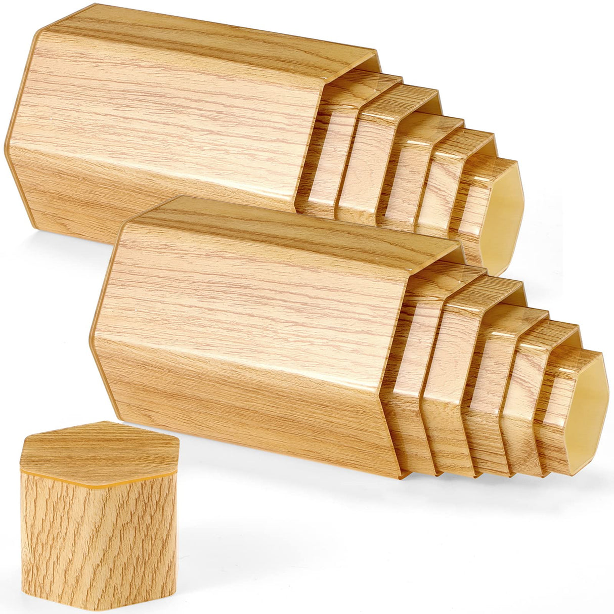 Jetec Hexagonal Jewelry Display Risers Hexagonal Market Display Risers Stands Acrylic Showcase Acrylic Stand for Jewelry Model Figures Decoration, 6 Sizes(Woodgrain,12 Pieces) Jetec